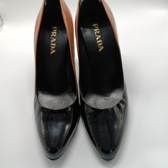 Authentic Prada Black & Tan Patent Classic High Heel Pumps - Picture 8 of 8